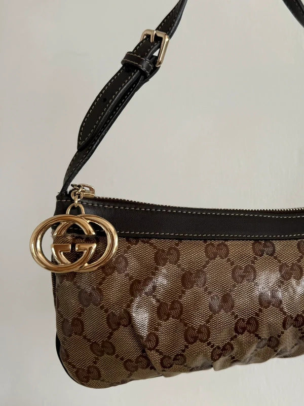 gucci gg crystal canvas mini shoulder bag brown