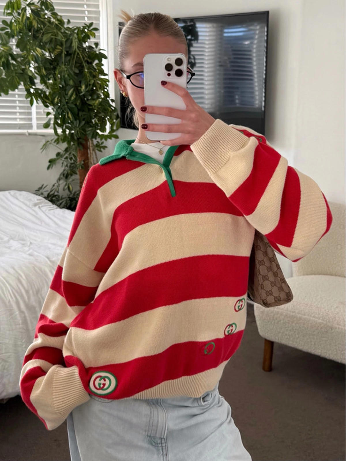 Gucci striped knit polo jumper