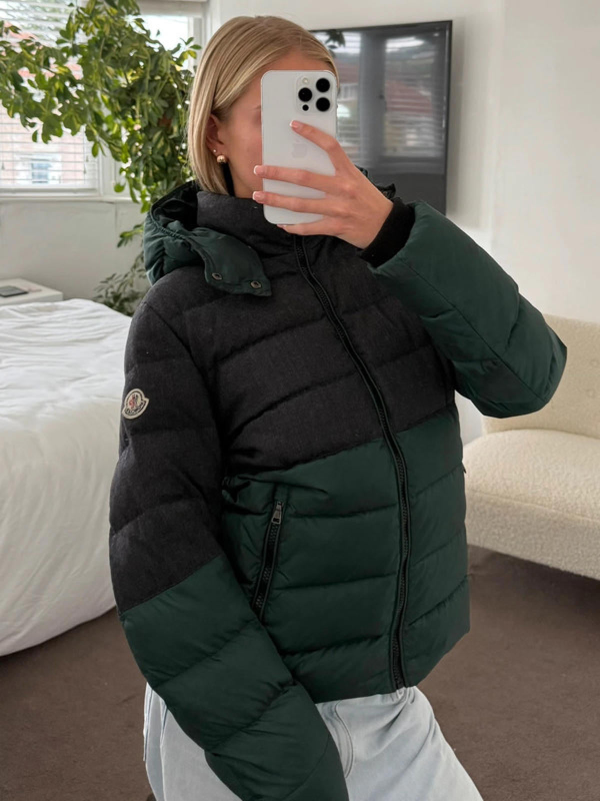 Moncler Charcoal & Deep Green Down Puffer Jacket