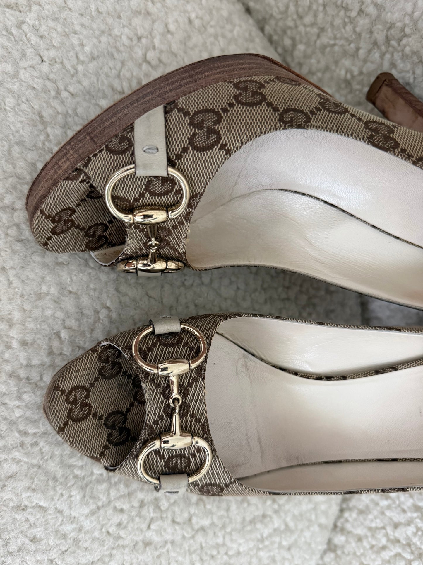 Gucci GG Canvas Horsebit Block Heel Pumps - size 6