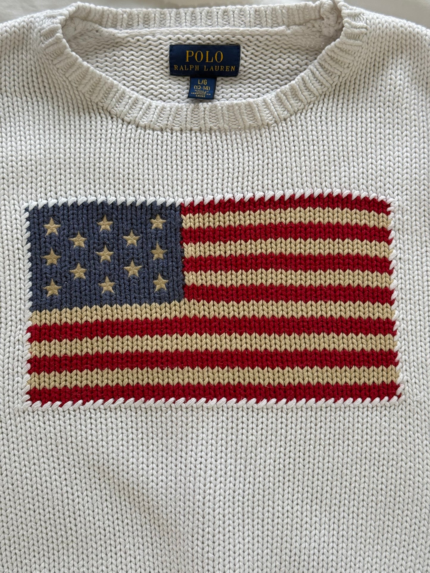 White Ralph Lauren American flag knitted jumper