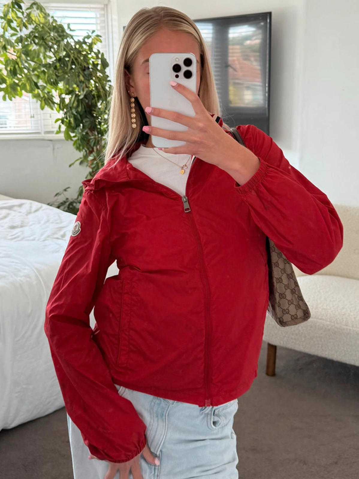 Moncler Red Lightweight Hooded Jacket