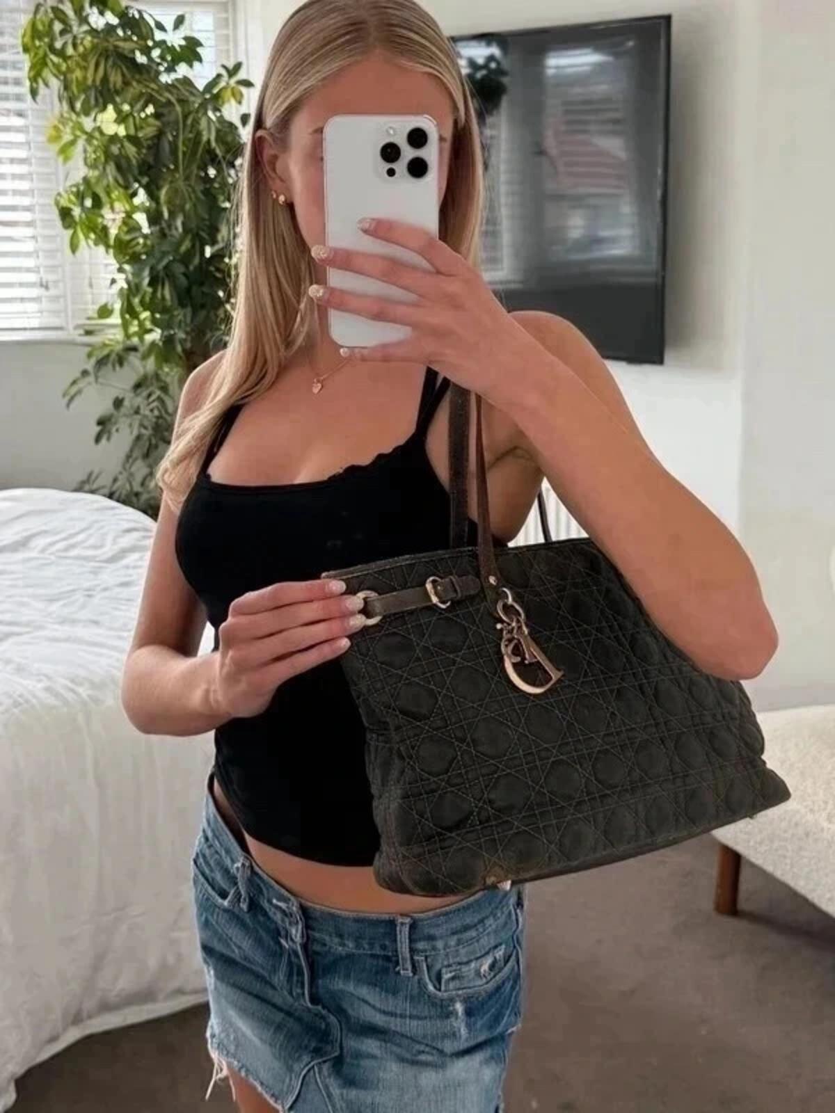 Christian Dior Panarea tote bag in dark denim grey cannage canvas
