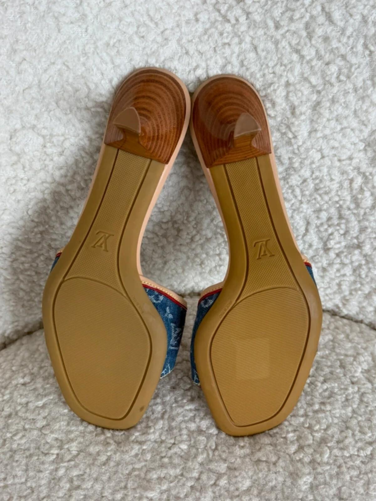 Louis Vuitton Denim Monogram Kitten Heel Mules
