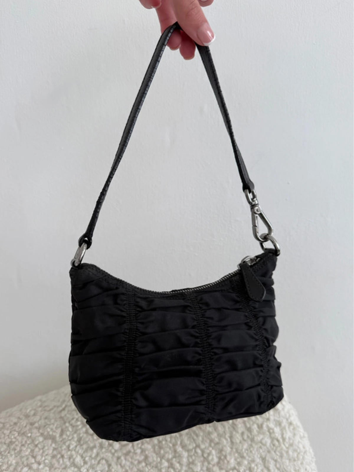 Prada Tessuto Ruched Nylon Mini Shoulder Bag