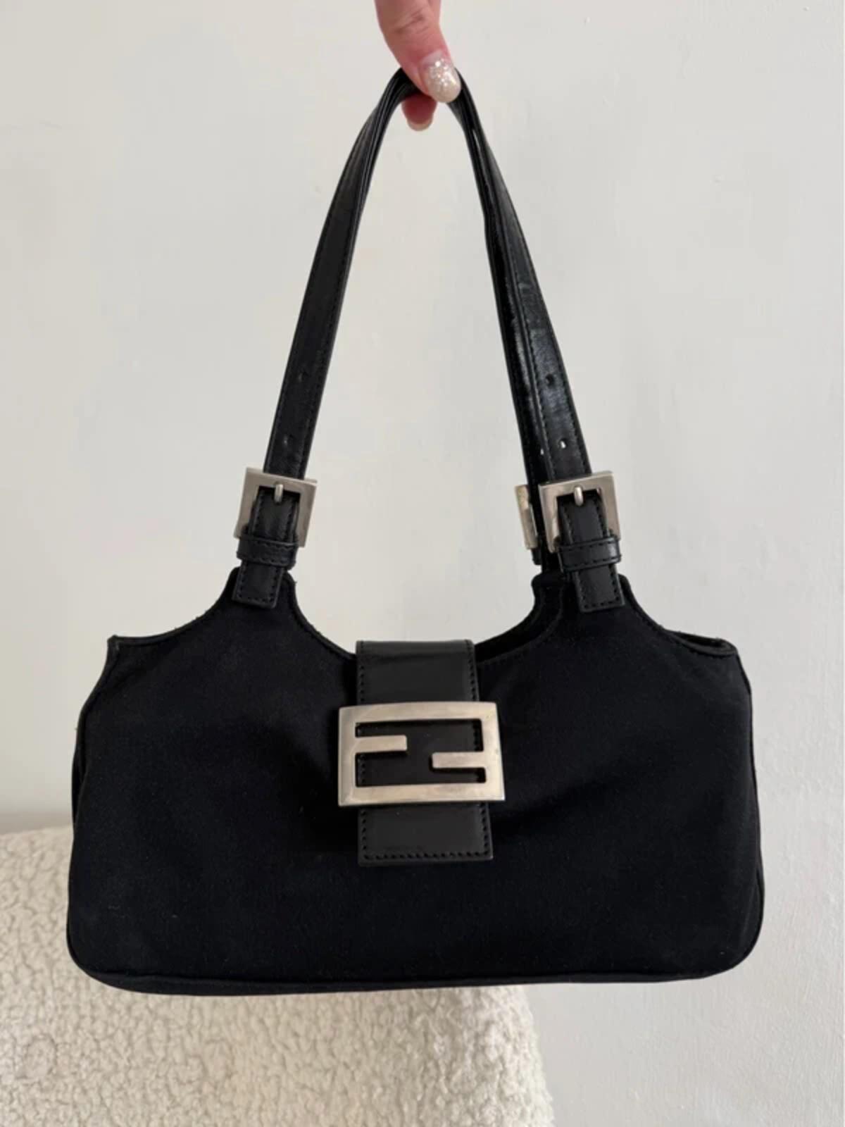 Fendi Black Nylon Mamma Baguette Mini Shoulder Bag