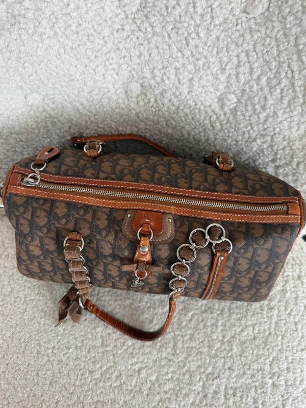 Large christian dior trotter monogram boston shoulder bag