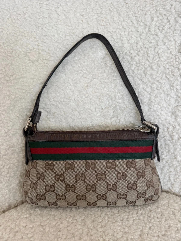 Gucci GG Canvas Web Stripe Pochette Shoulder Bag