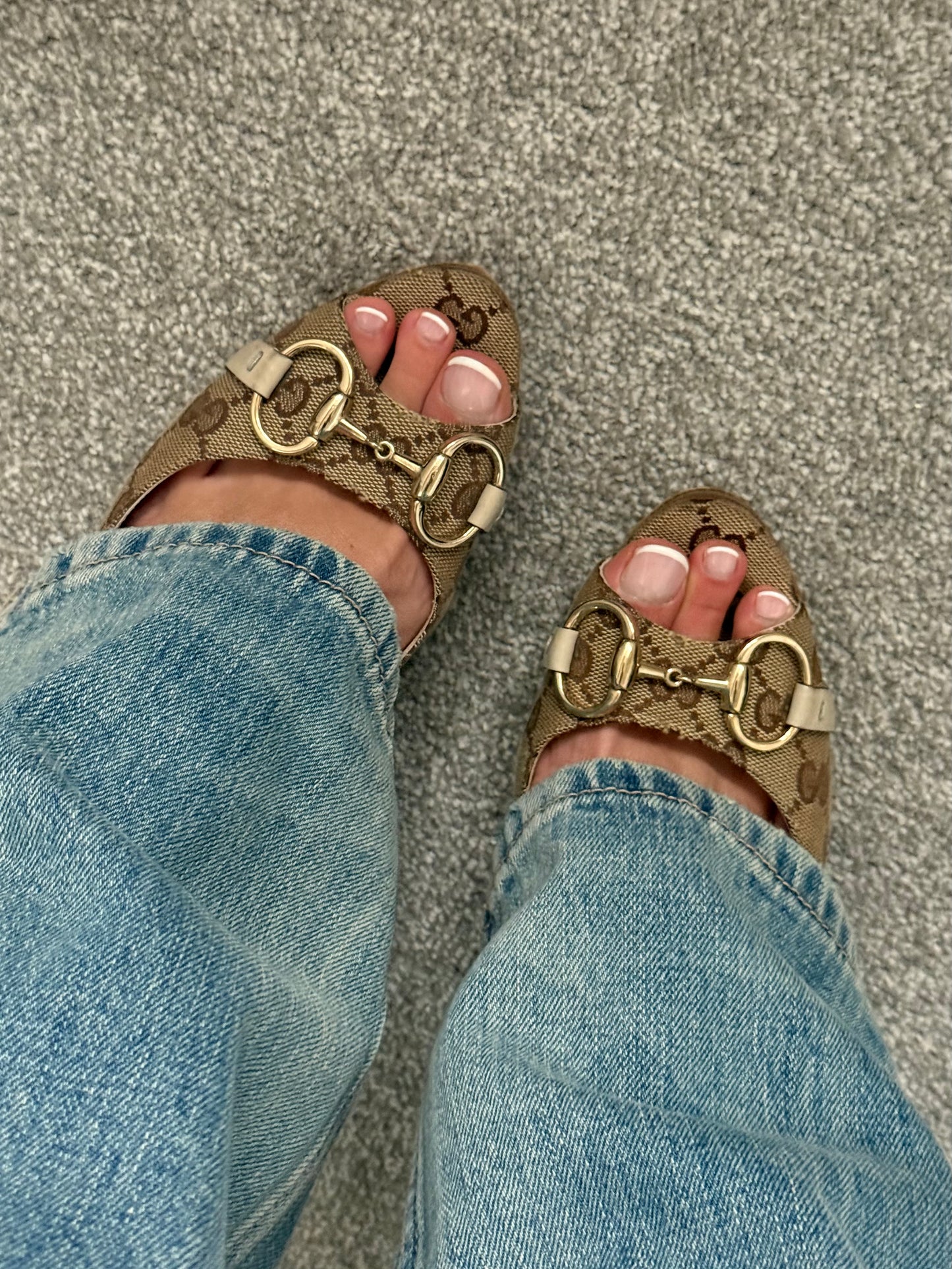 Gucci GG Canvas Horsebit Block Heel Pumps - size 6