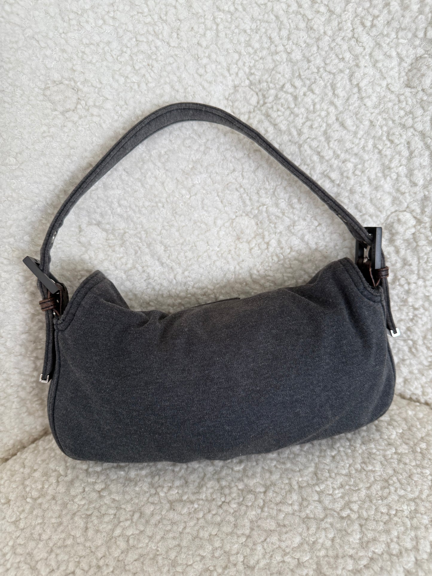 Fendi Grey Fabric Baguette Shoulder Bag