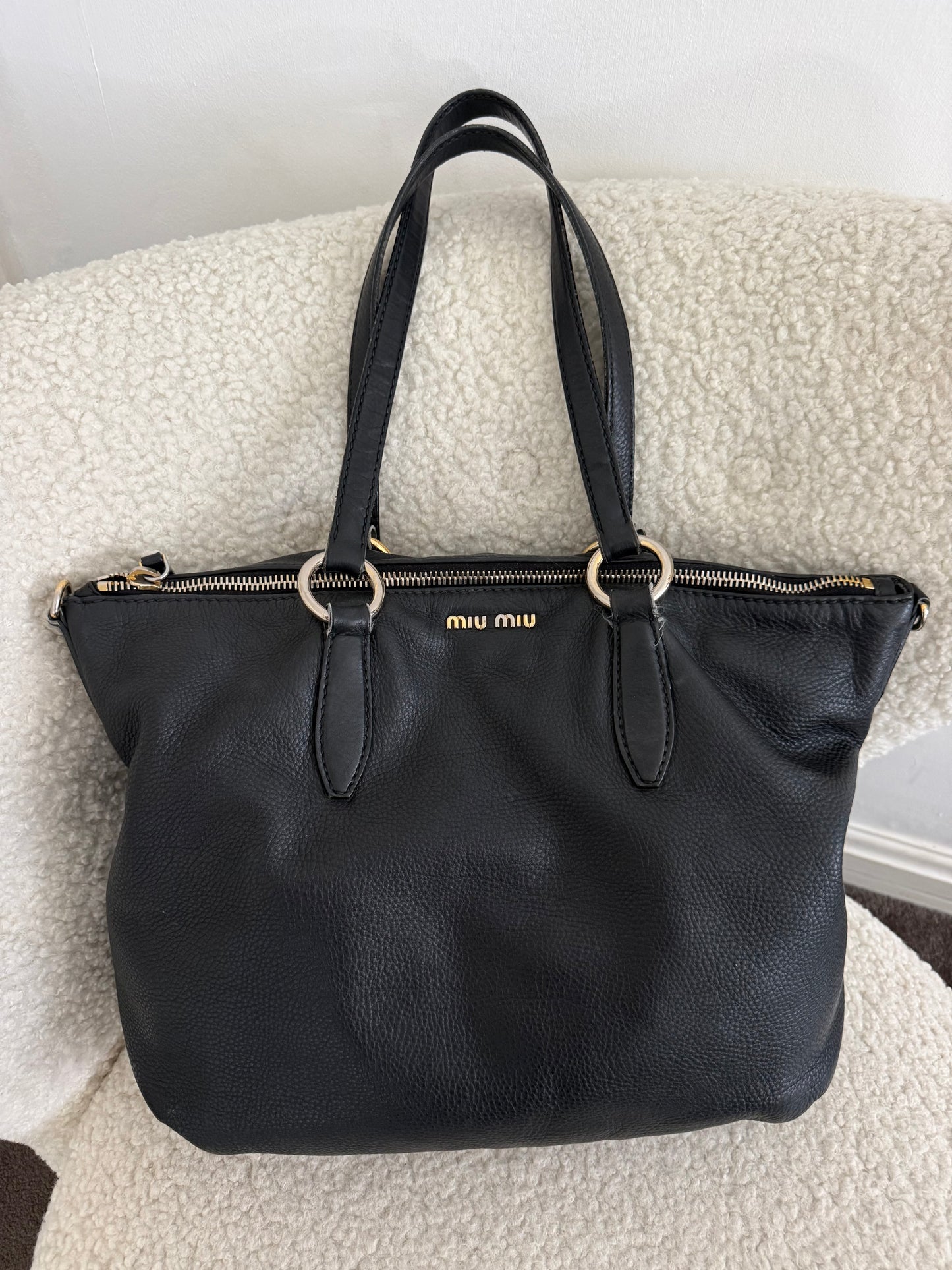 Miu Miu black leather tote bag