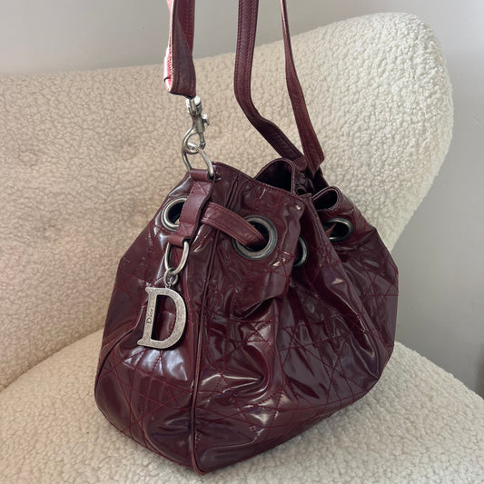 Dior Bordeaux Patent Bucket Bag