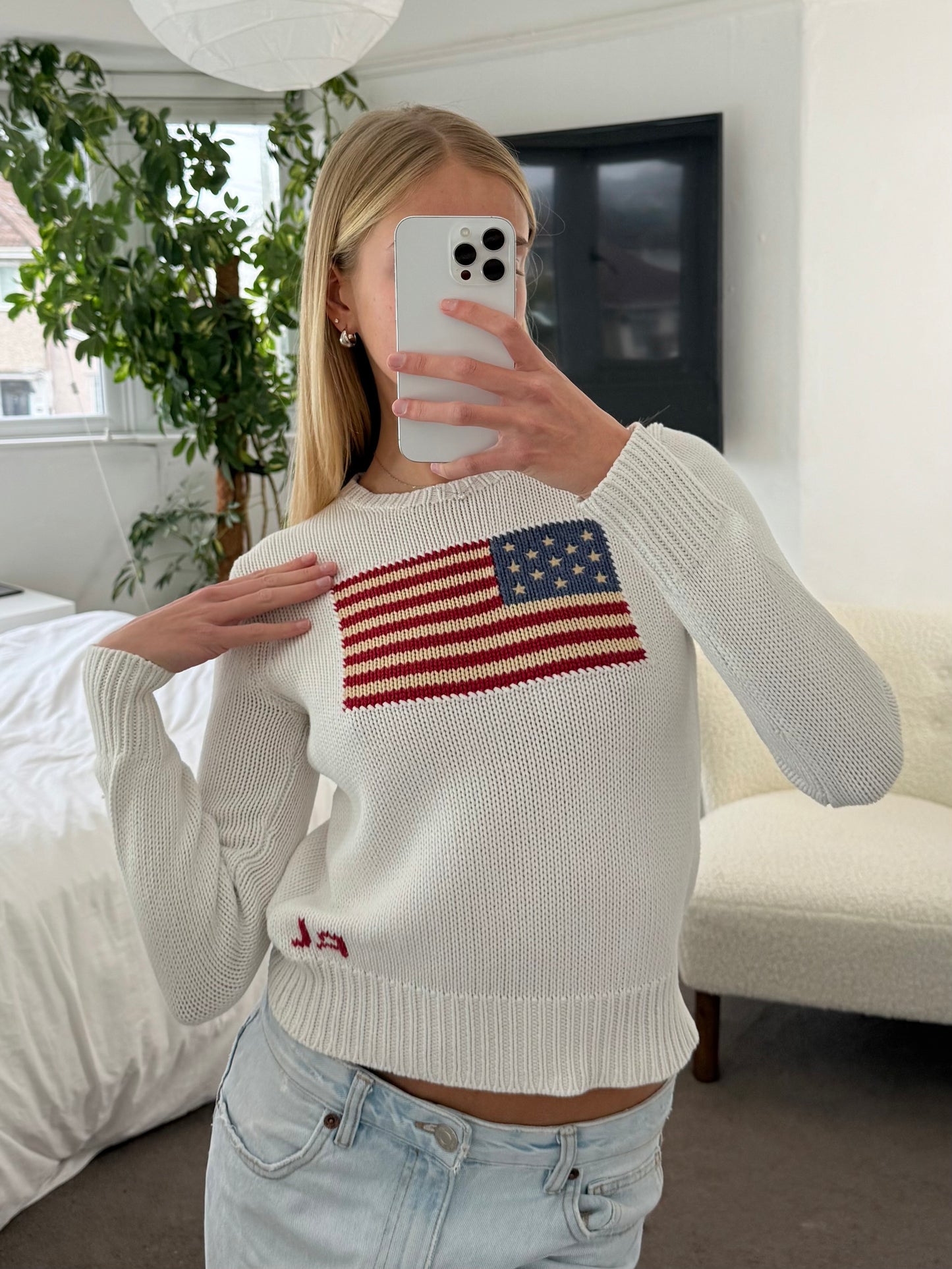 White Ralph Lauren American flag knitted jumper