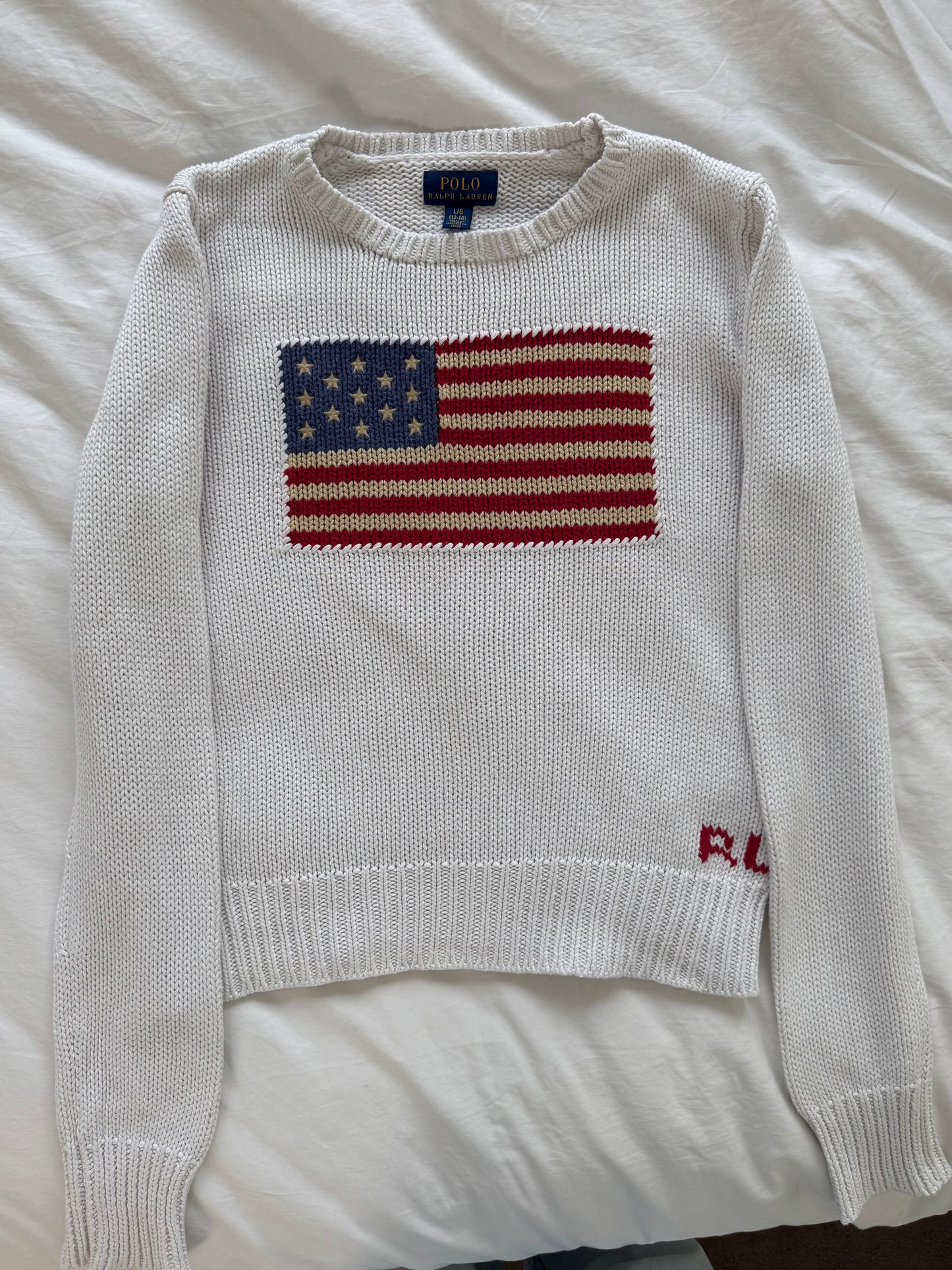 White Ralph Lauren American flag knitted jumper