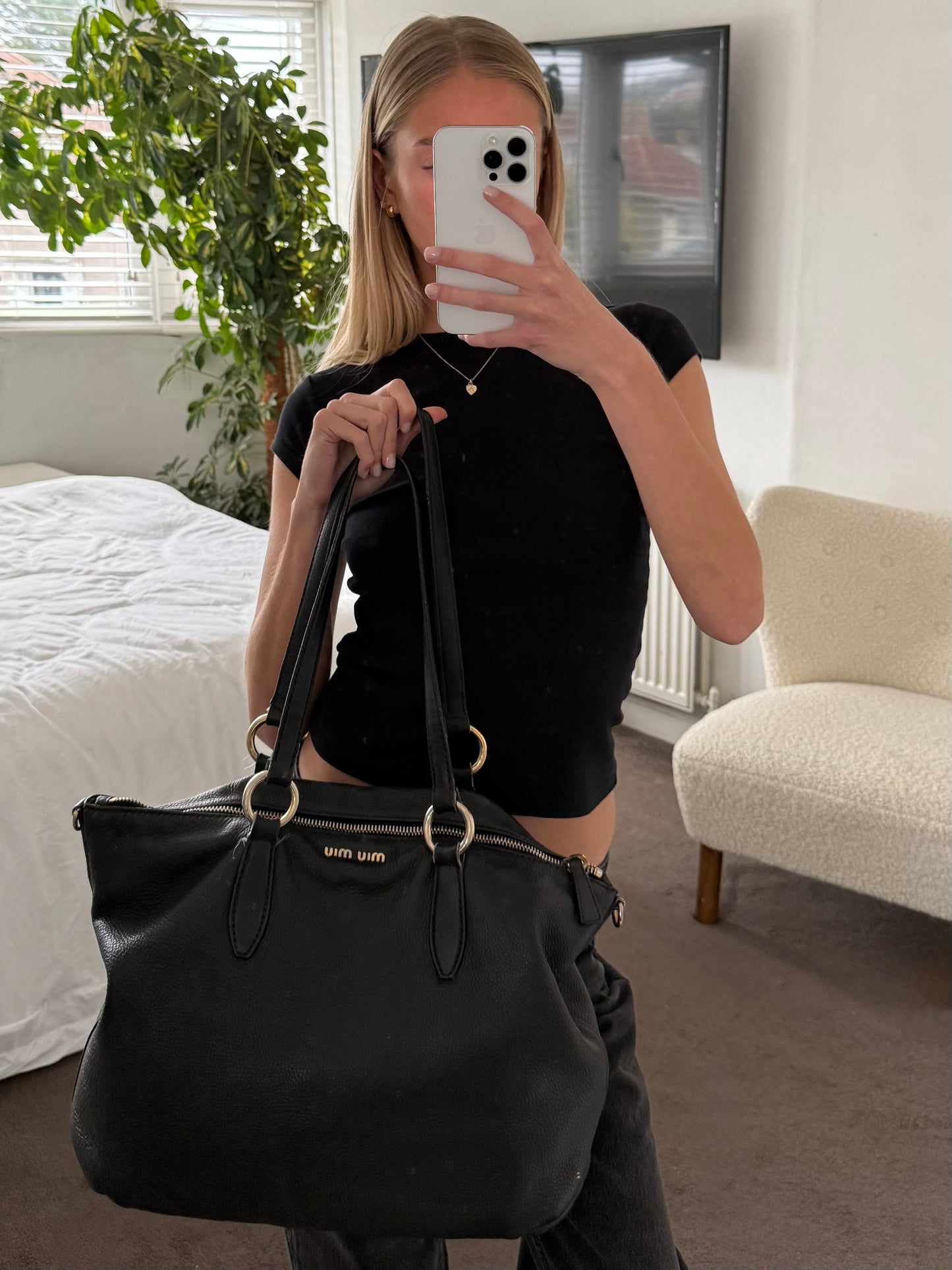 Miu Miu black leather tote bag