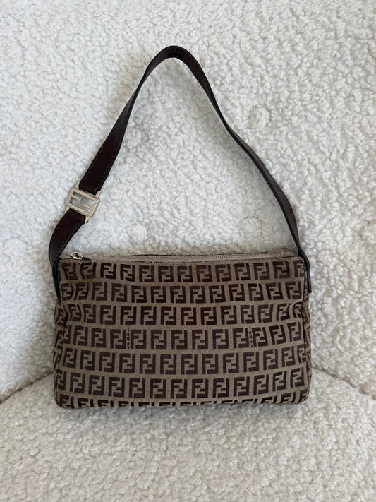Fendi Zucchino Canvas Pochette – Brown FF