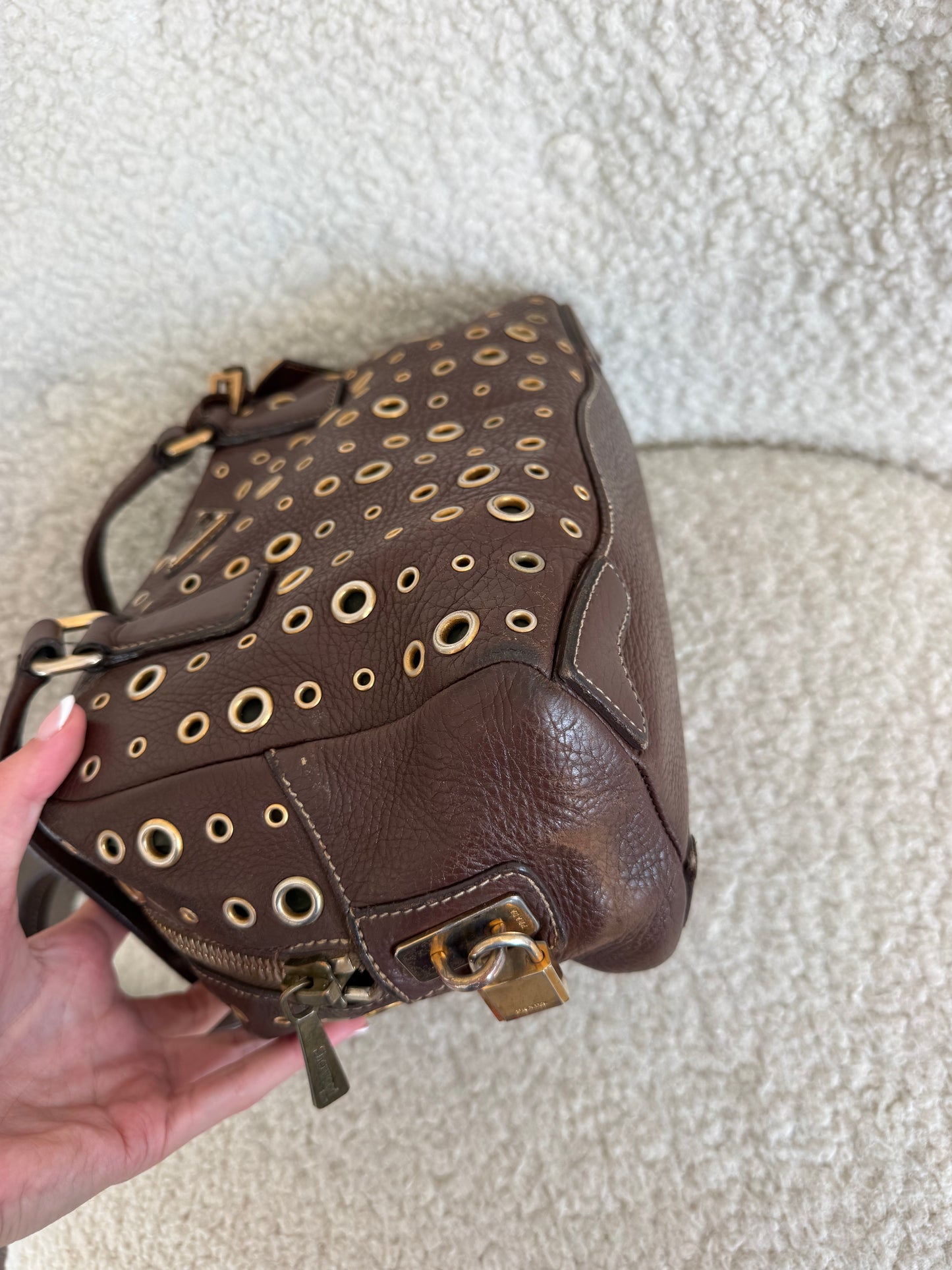 Vintage Prada Vitello Daino Grommet Bauletto Bag