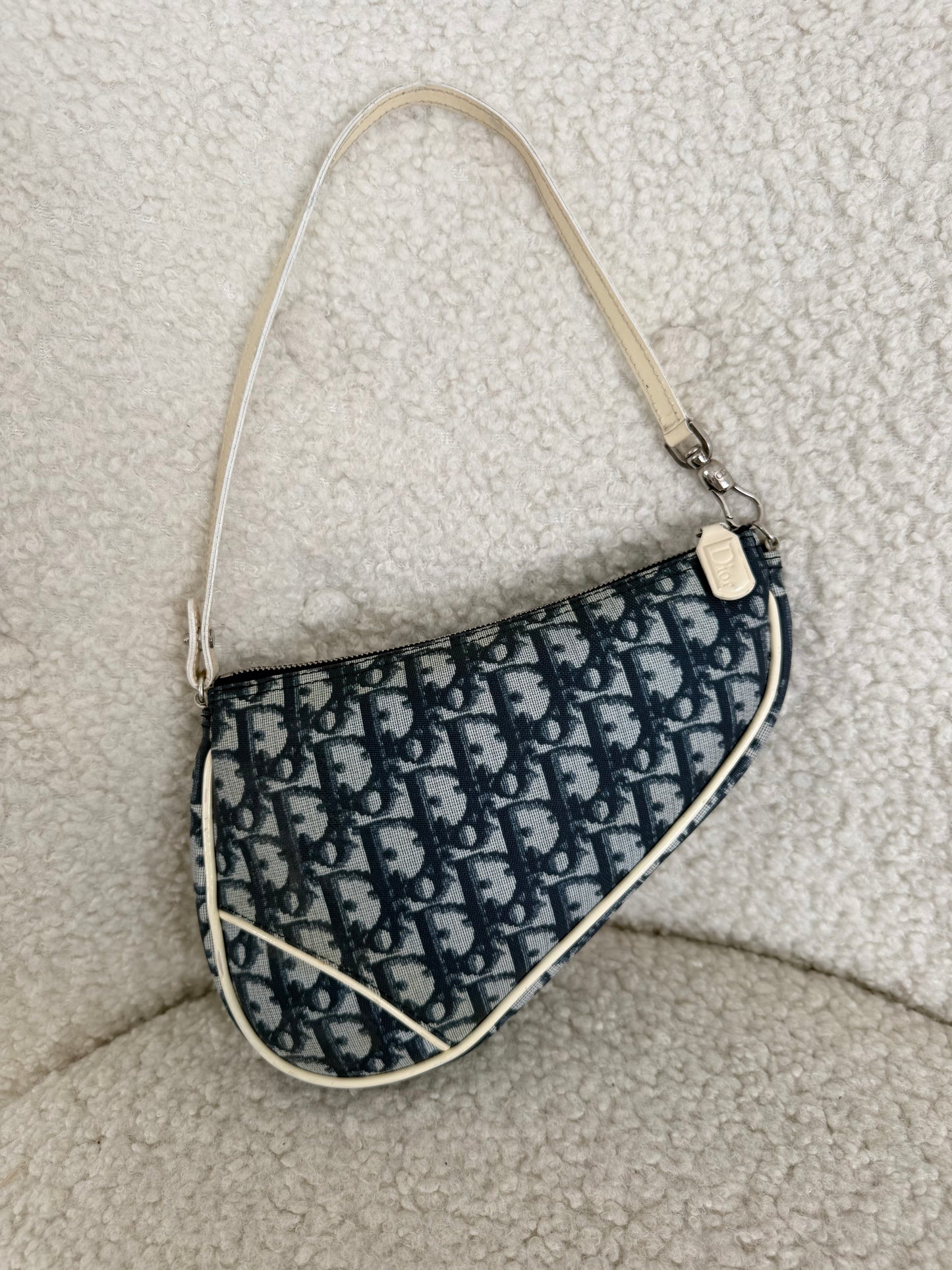 Christian Dior Saddle Mini Bag Blue Trotter Canvas