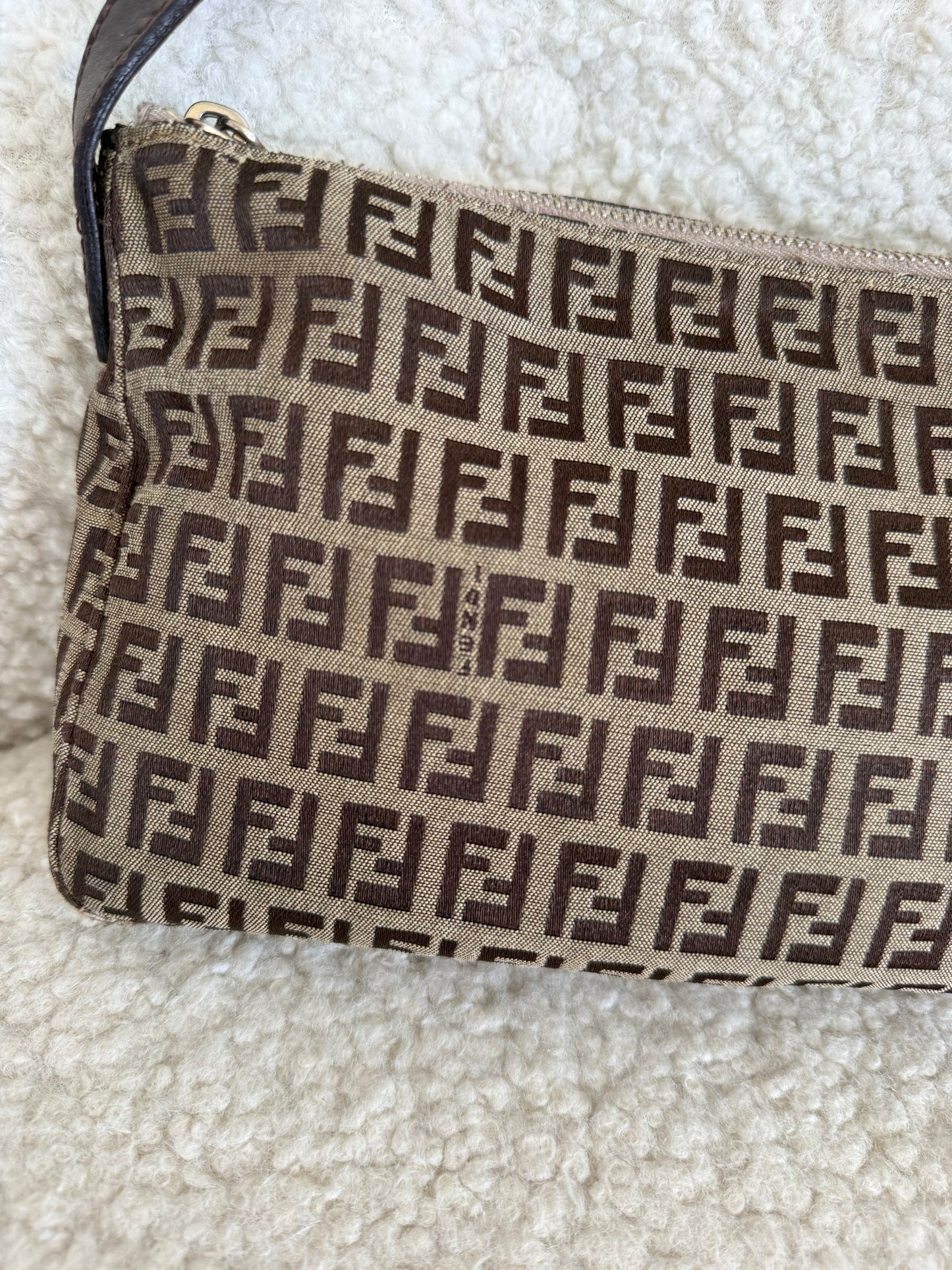 Fendi Zucchino Canvas Pochette – Brown FF