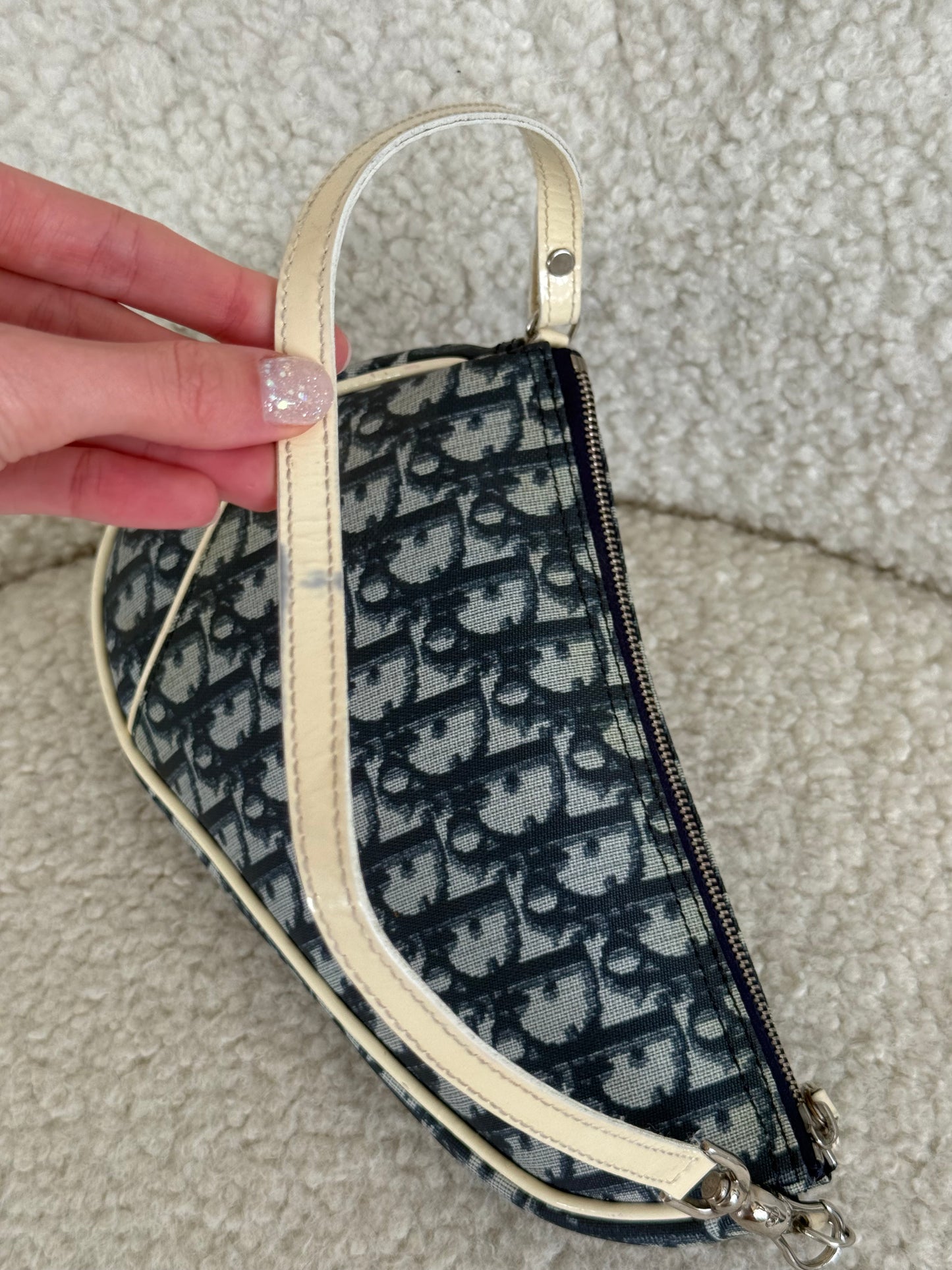 Christian Dior Saddle Mini Bag Blue Trotter Canvas
