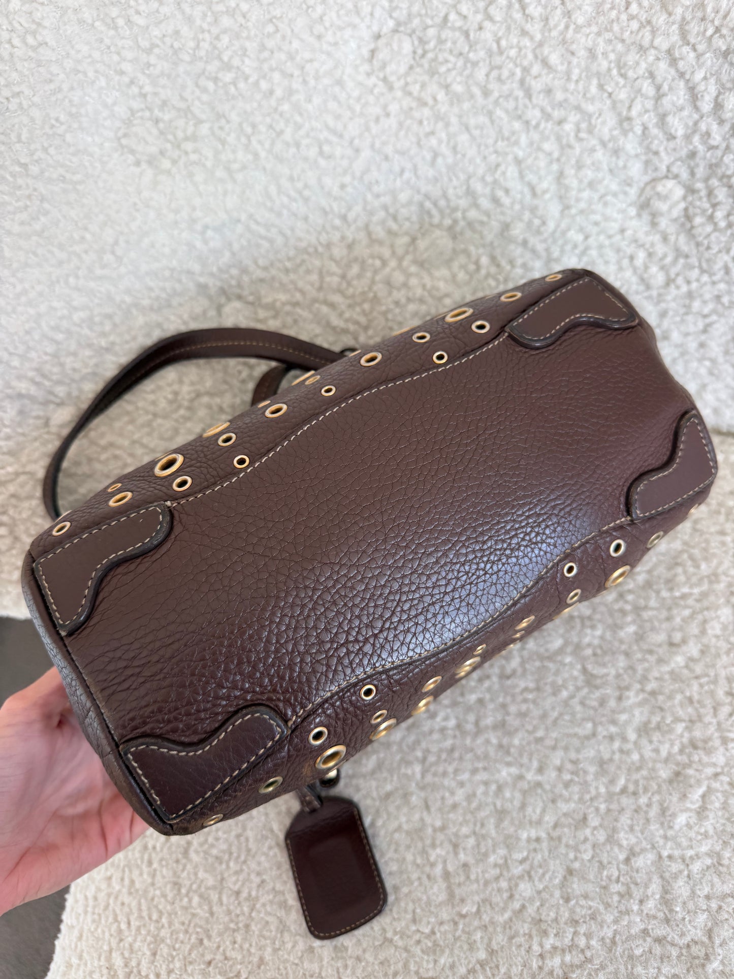 Vintage Prada Vitello Daino Grommet Bauletto Bag