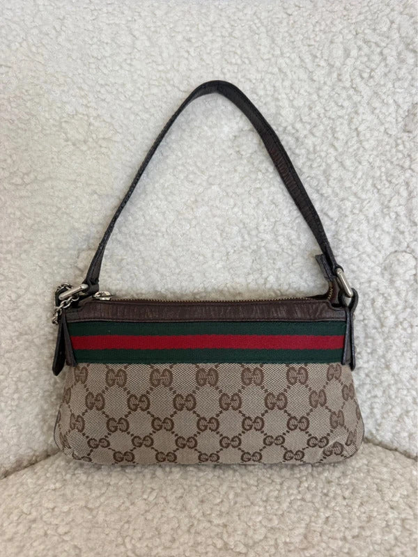 Gucci GG Canvas Web Stripe Pochette Shoulder Bag