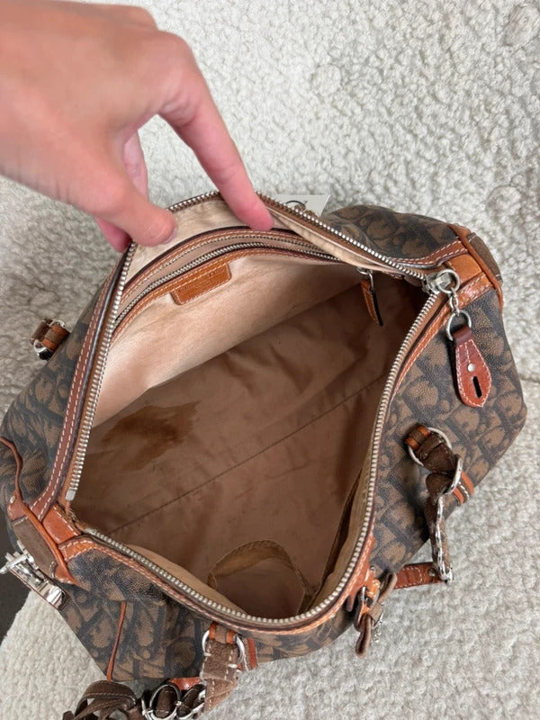 Large christian dior trotter monogram boston shoulder bag