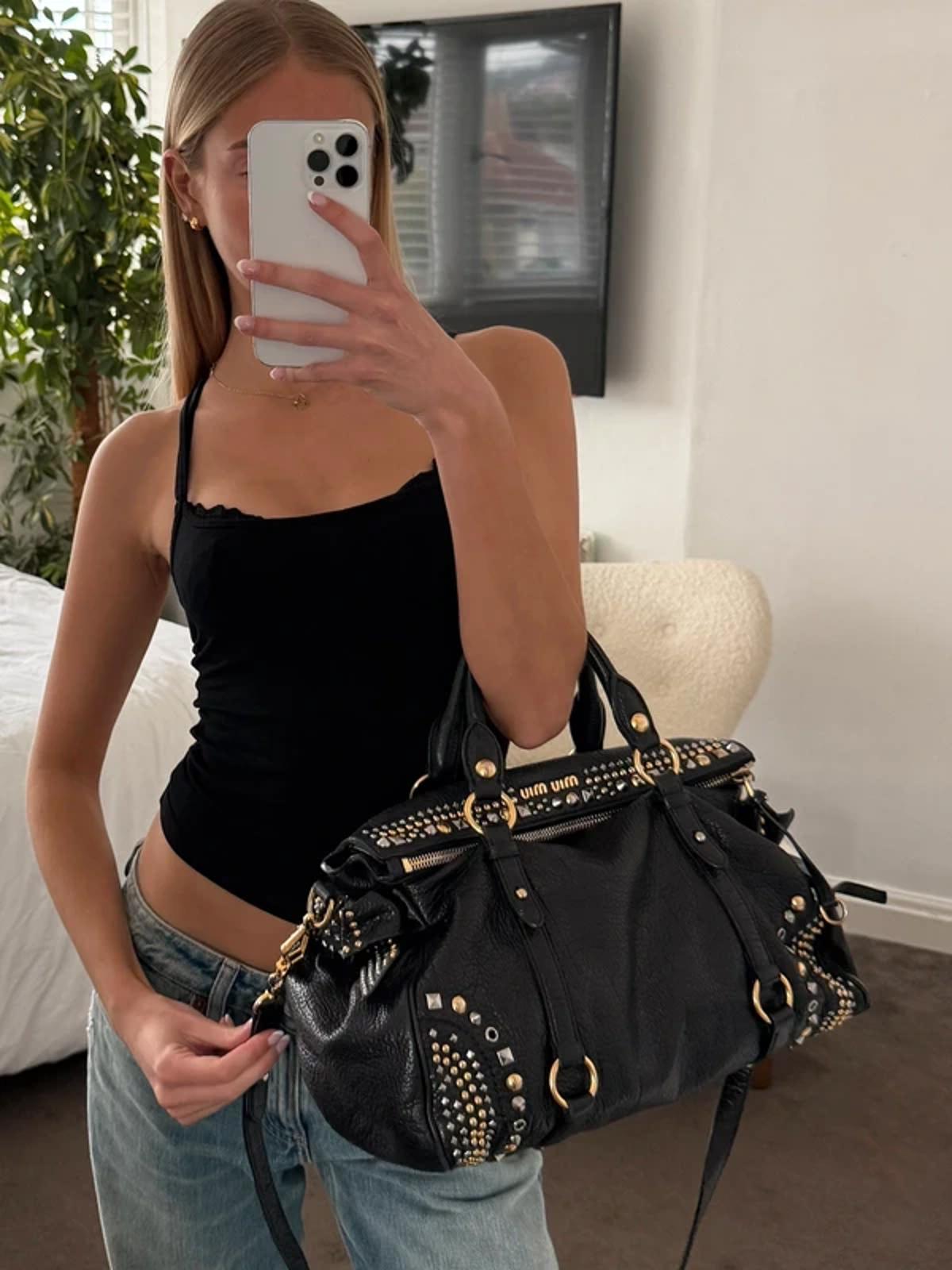 Miu Miu Vitello Lux Studded Bow Bag