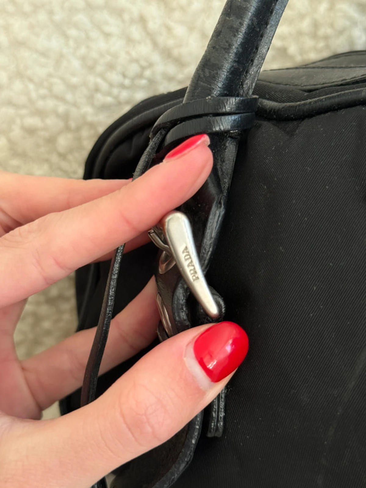 Prada Black Tessuto Nylon Buckle Handbag with Padlock