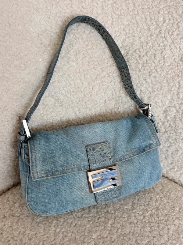 Fendi Denim Baguette Shoulder Bag