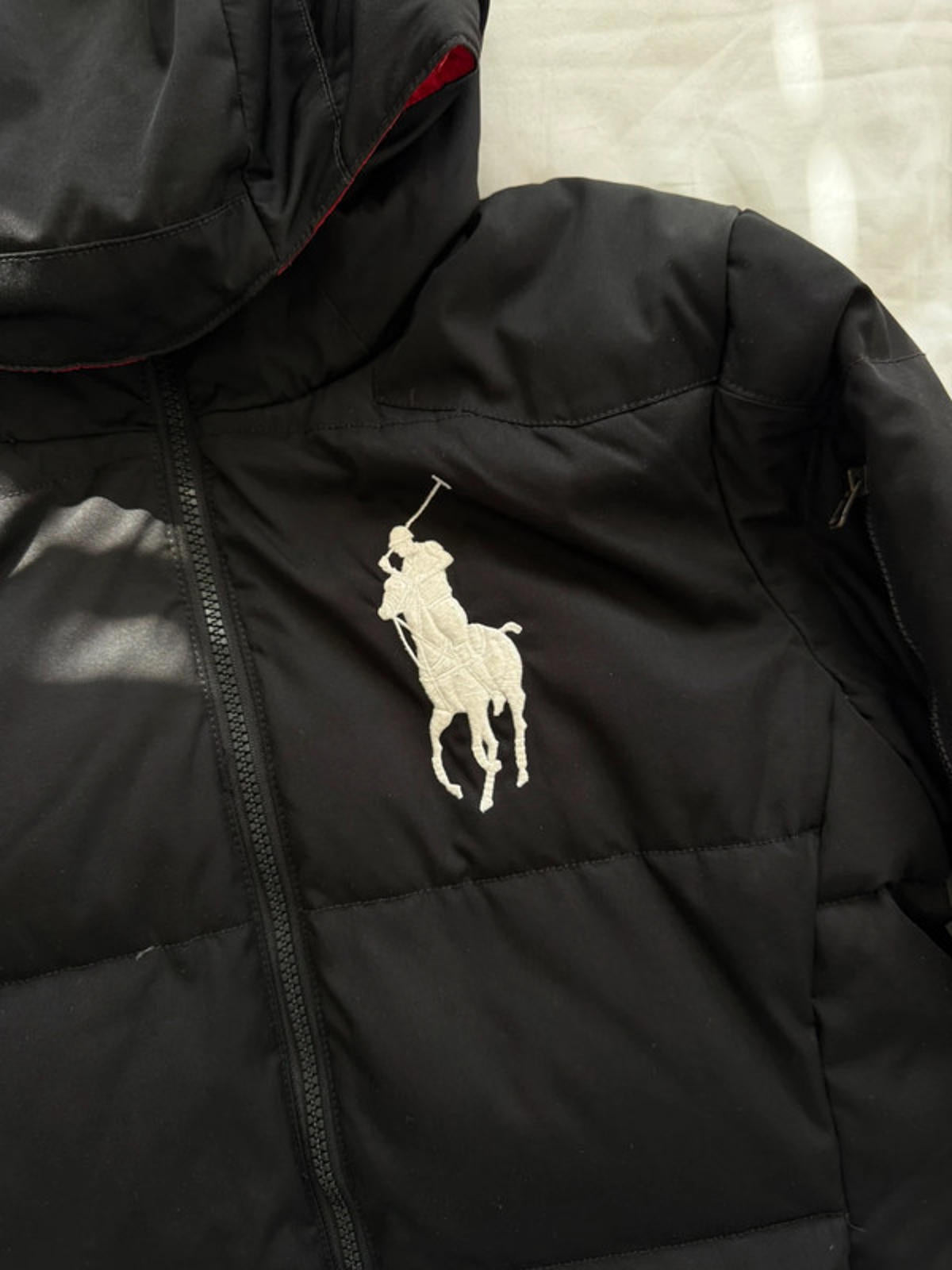 Black Ralph Lauren Puffer Jacket with White Big Pony Logo