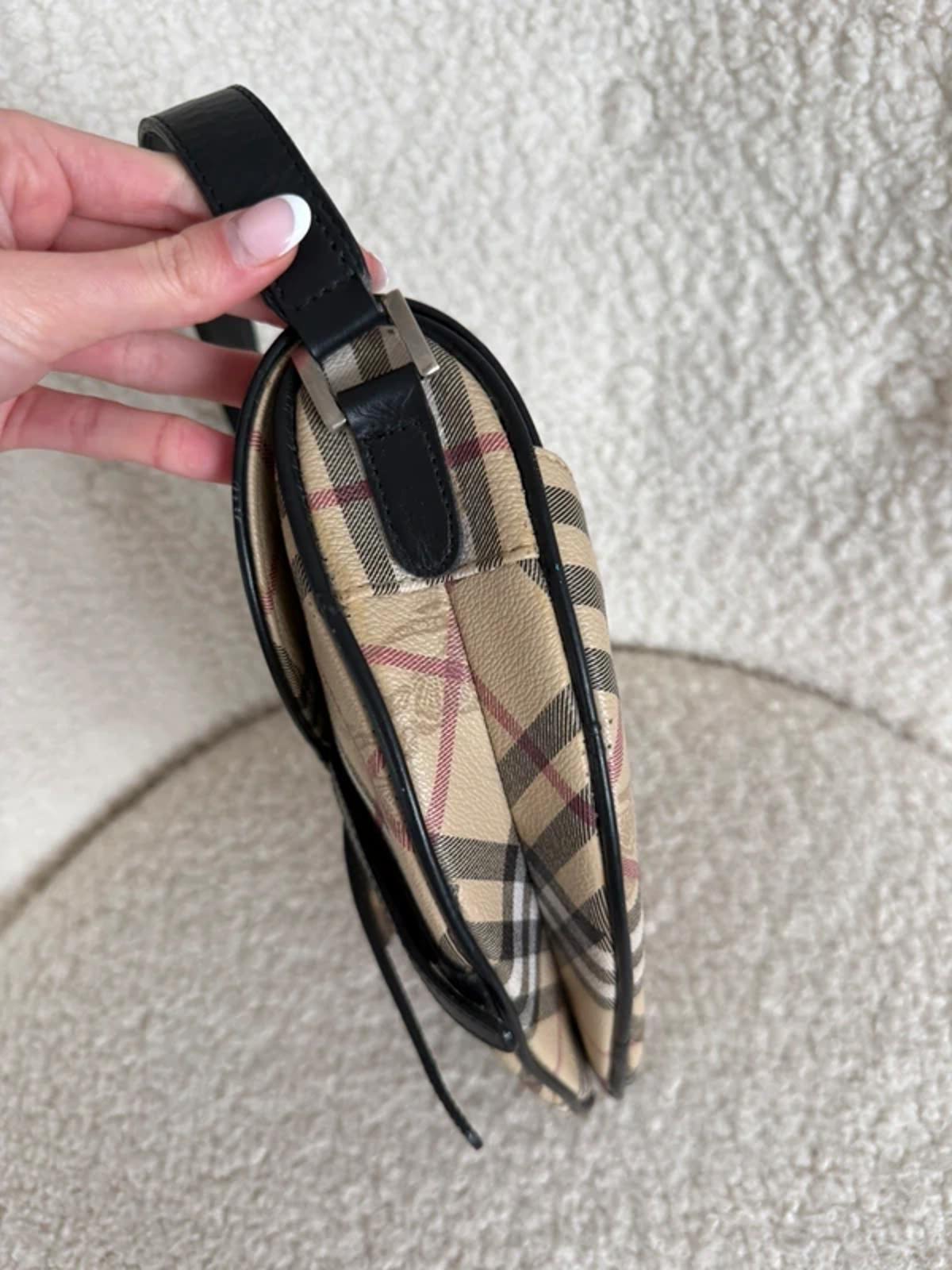 Burberry Nova Check Saddle Bag Black Leather Trim