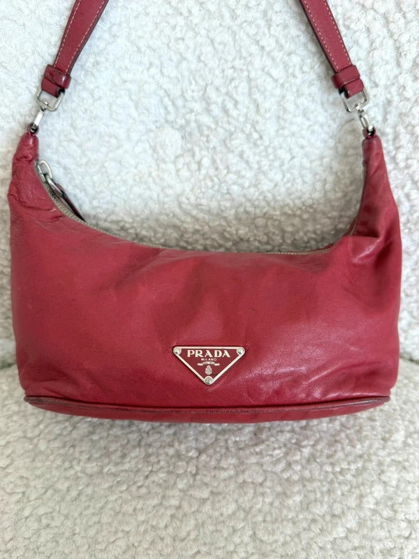 prada red leather shoulder bag