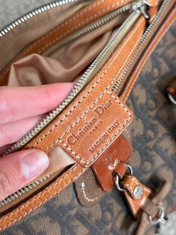 Large christian dior trotter monogram boston shoulder bag