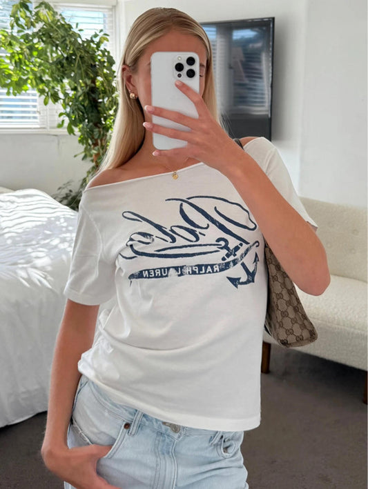 Polo Ralph Lauren white off the shoulder  logo tee