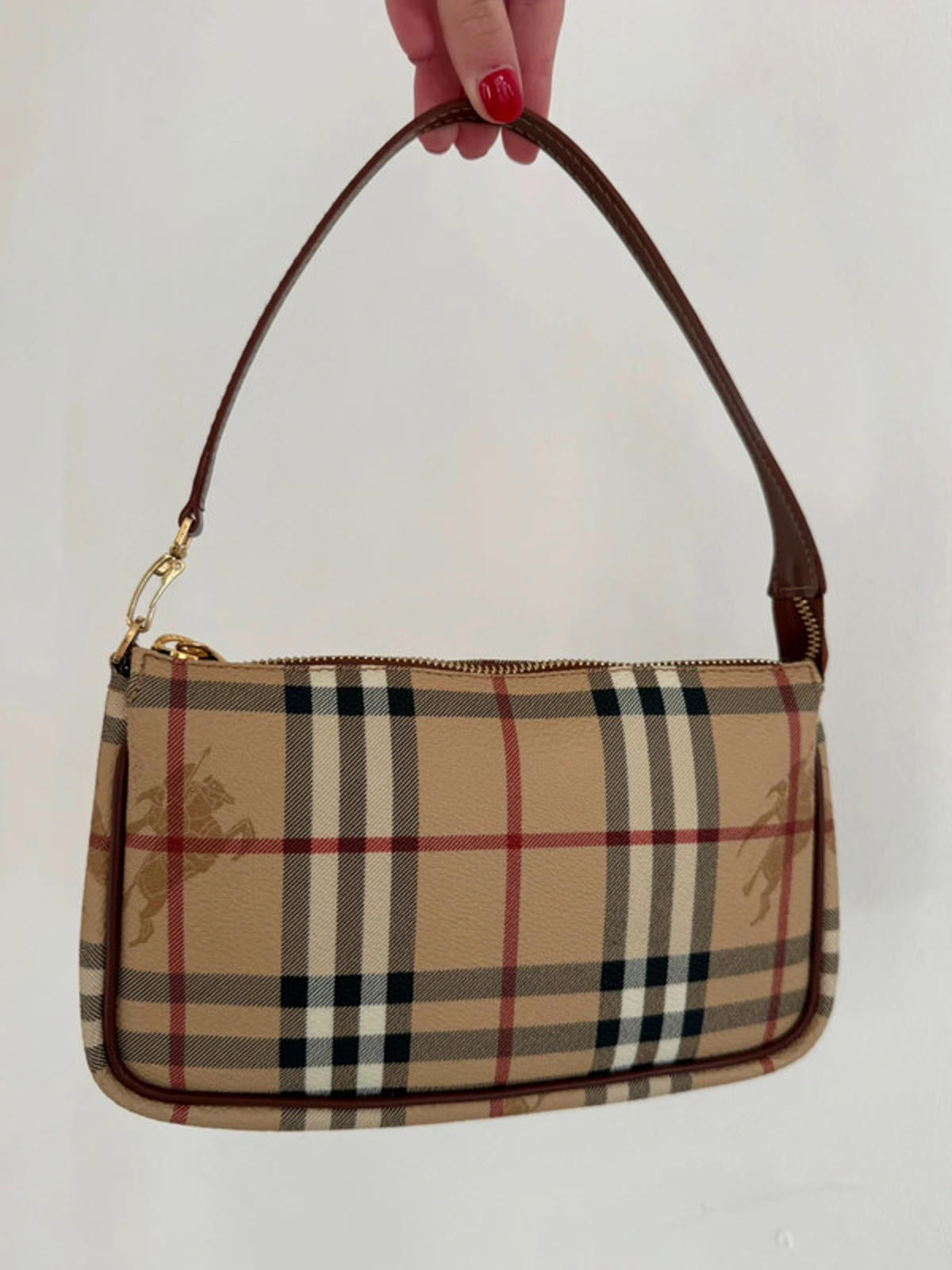 Burberry London Nova Check Shadow Horse Mini Baguette Shoulder Bag