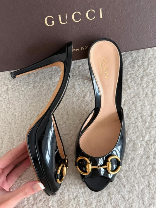 Gucci Horsebit Patent Heeled Mules