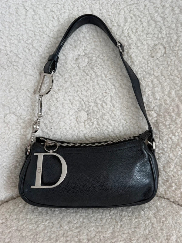 Christian Dior black leather Diorissimo shoulder bag