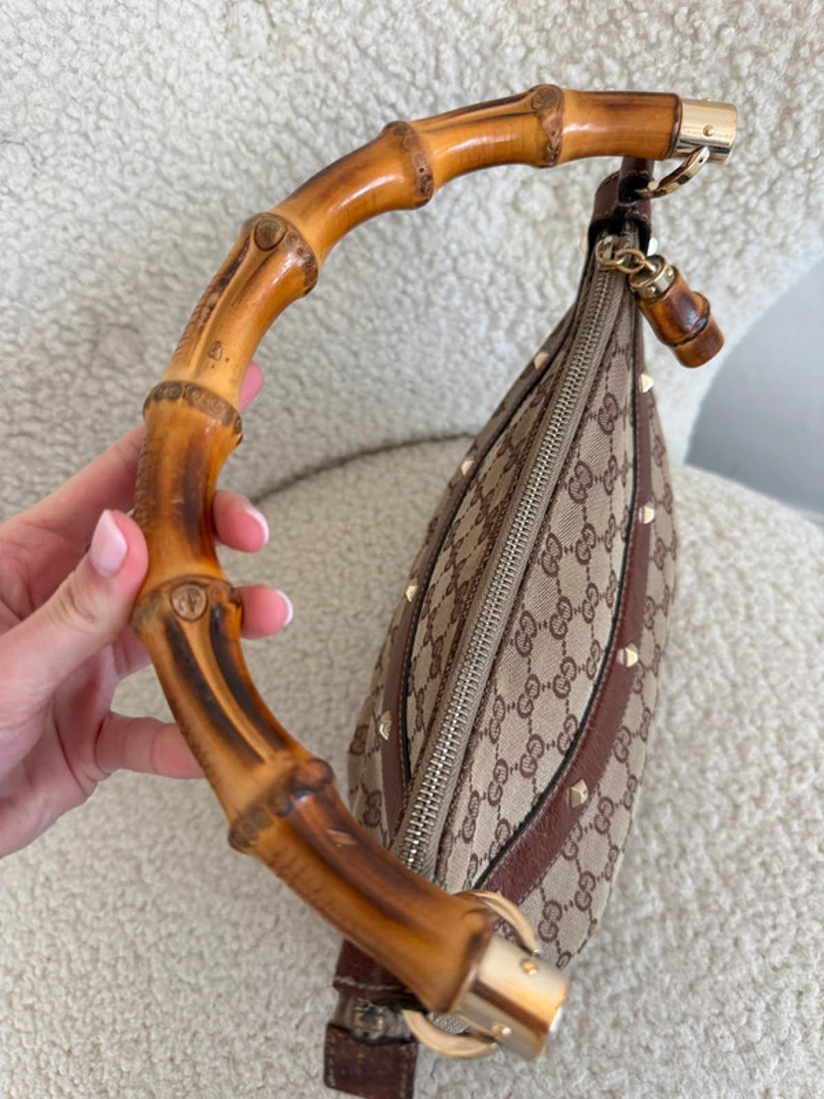Gucci GG canvas bamboo handle shoulder bag