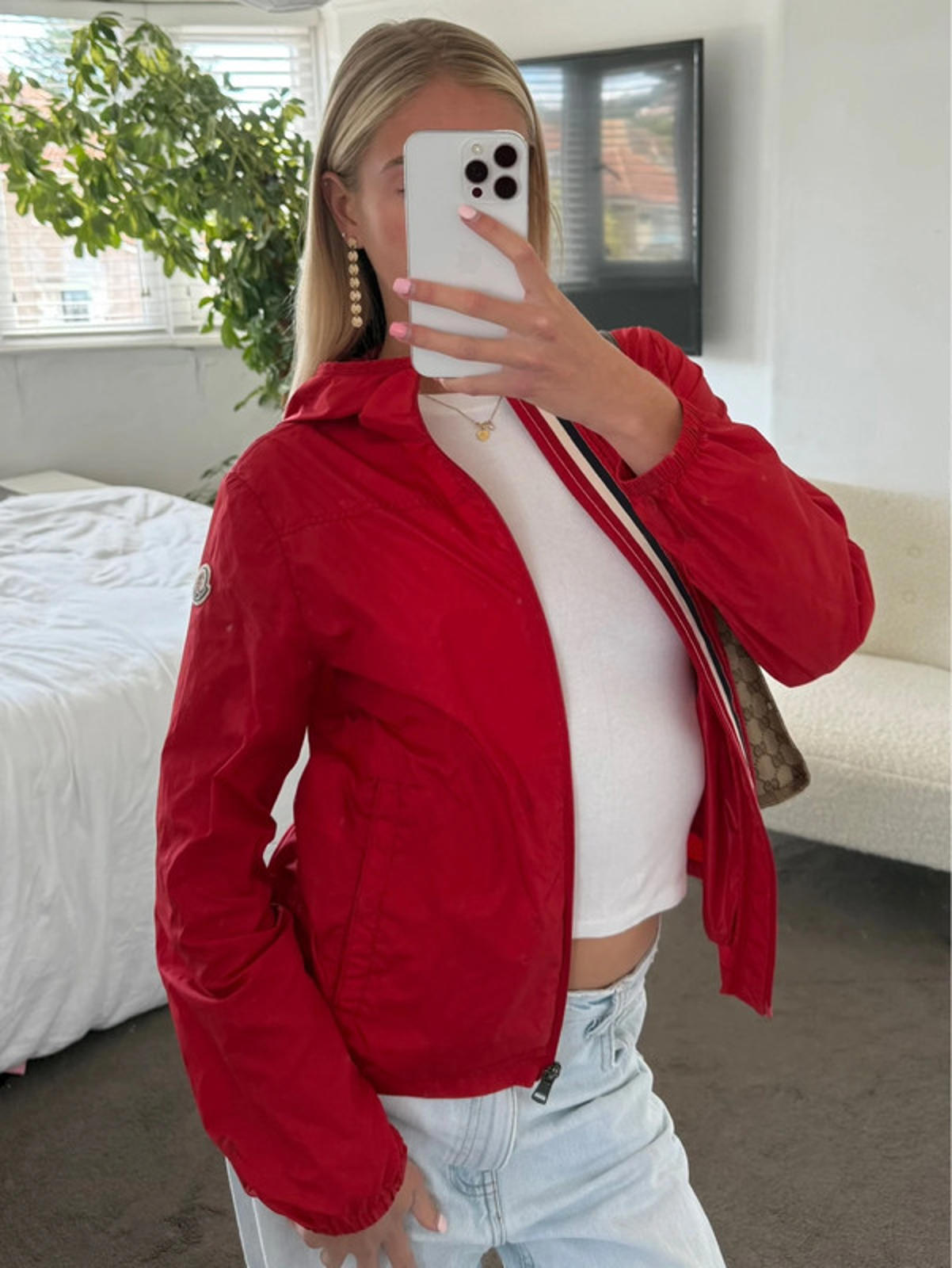 Moncler Red Lightweight Hooded Jacket