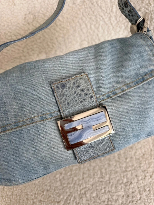 Fendi Denim Baguette Shoulder Bag