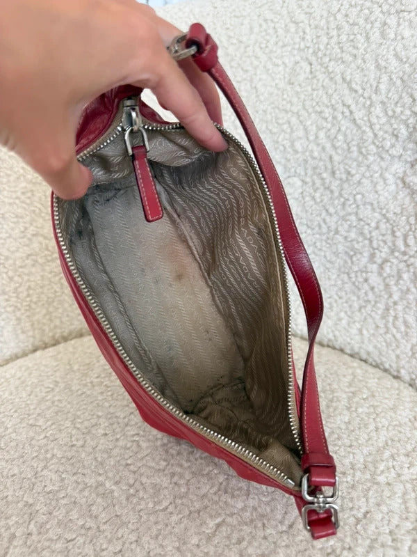 prada red leather shoulder bag