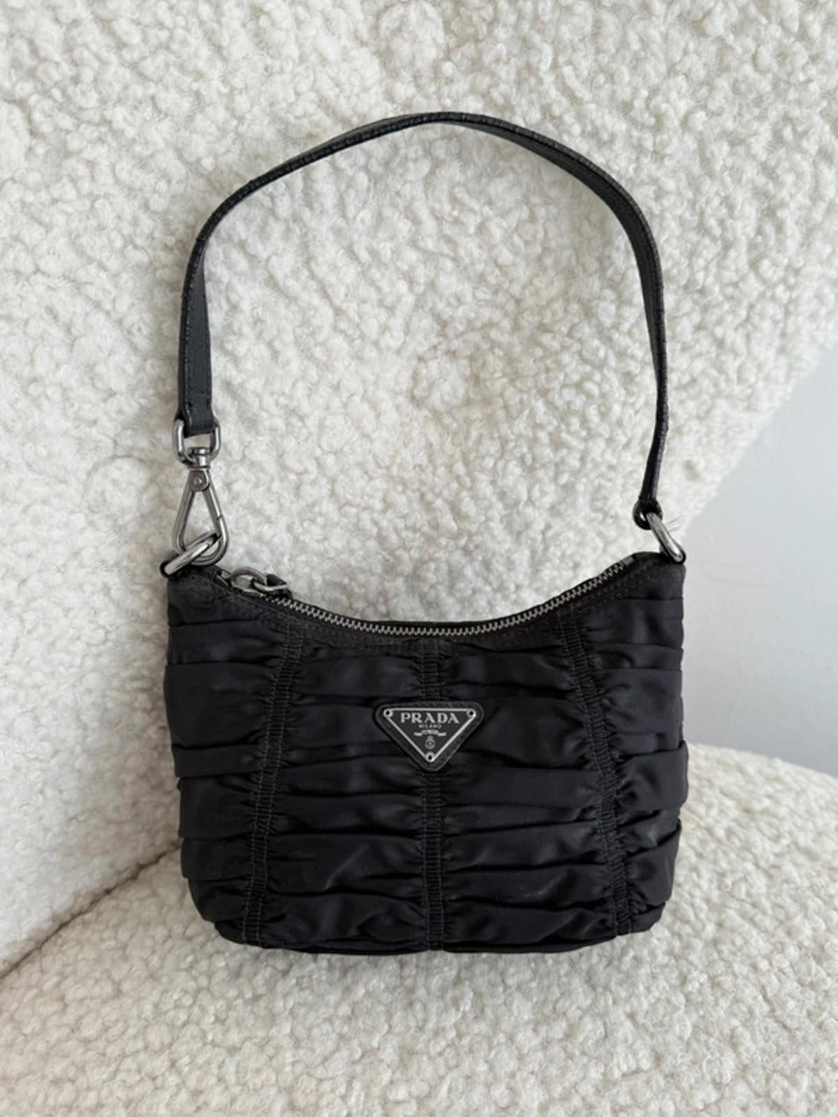 Prada Tessuto Ruched Nylon Mini Shoulder Bag