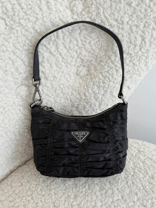 Prada Tessuto Ruched Nylon Mini Shoulder Bag