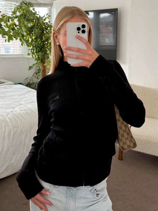 Burberry Blue Label Black Wool Zip Cardigan