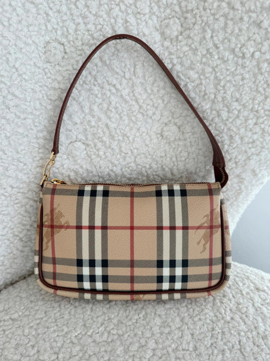 Burberry London Nova Check Shadow Horse Mini Baguette Shoulder Bag