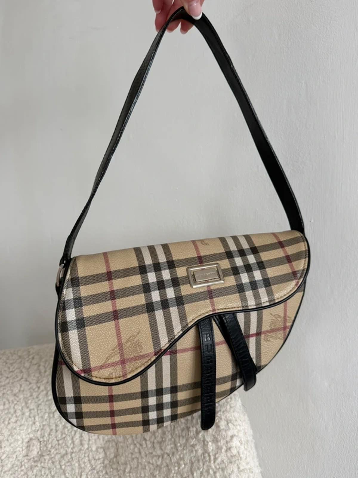 Burberry Nova Check Saddle Bag Black Leather Trim