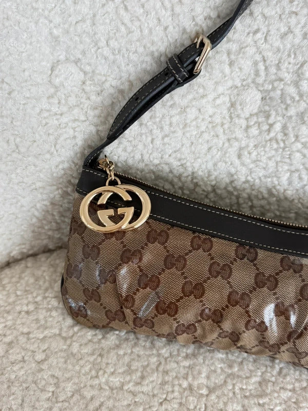 gucci gg crystal canvas mini shoulder bag brown