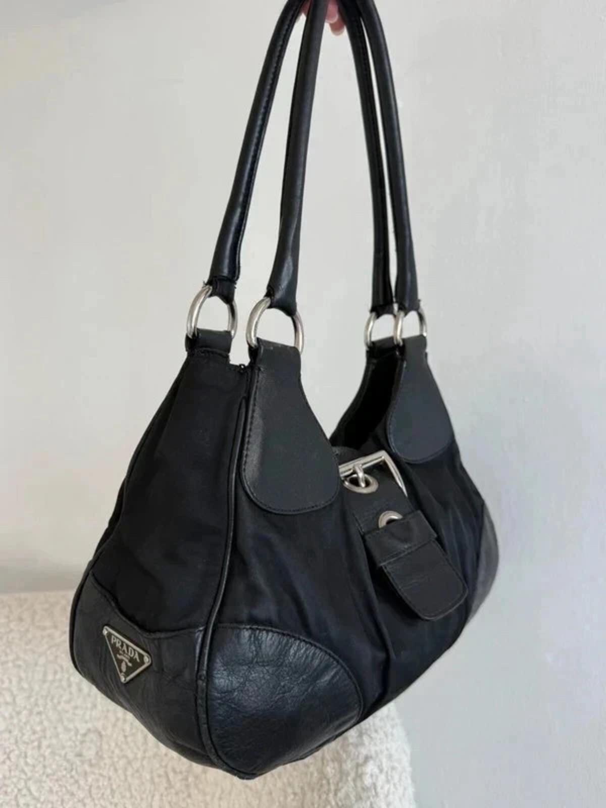 Prada nylon buckle half moon shoulder bag in black