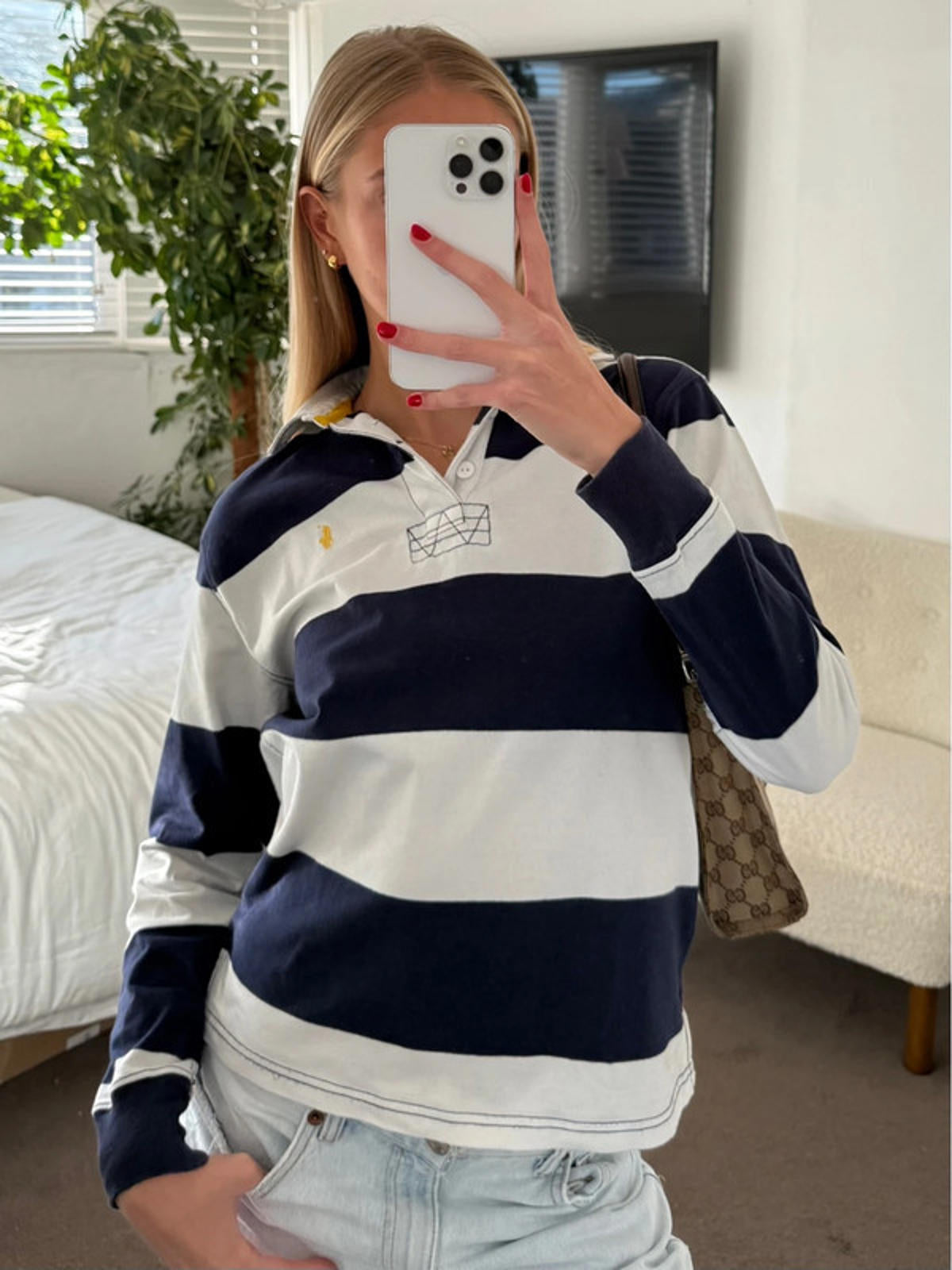 Polo Ralph Lauren navy & white rugby top